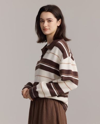  USPA - Áo sweatshirt nữ cổ bẻ tay dài kẻ sọc 