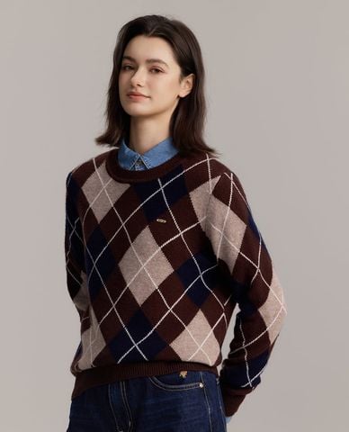 USPA - Áo sweater nữ cổ tròn tay dài họa tiết quả trám 