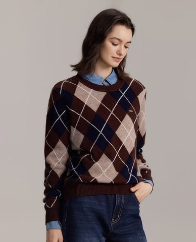  USPA - Áo sweater nữ cổ tròn tay dài họa tiết quả trám 