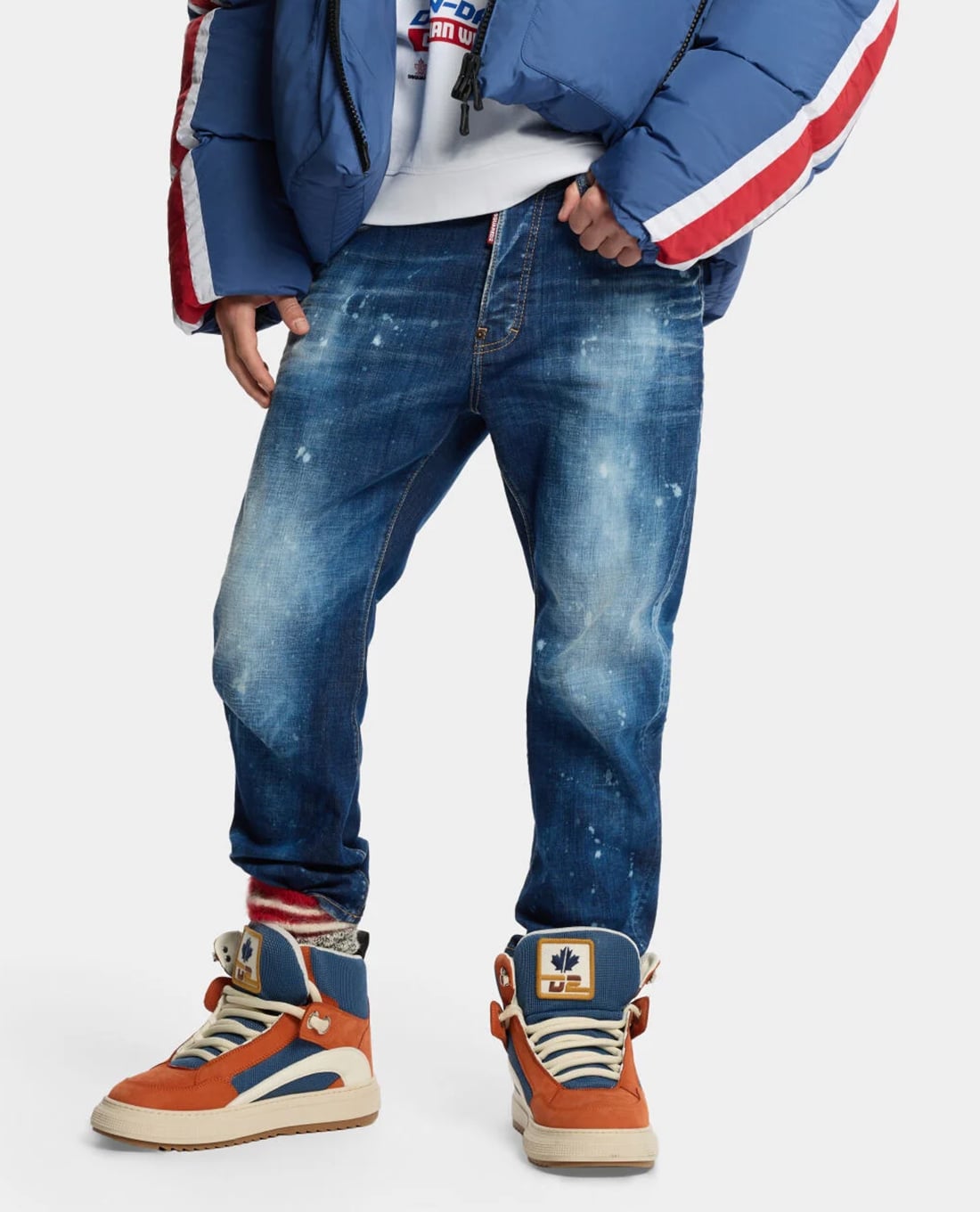 DSQUARED2 - Quần jeans nam ống đứng wash bạc