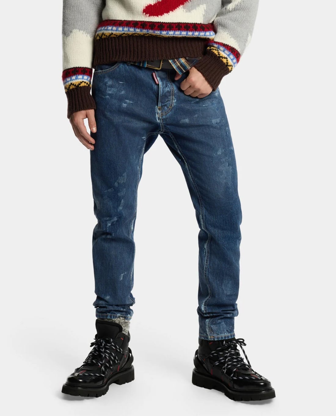 DSQUARED2 - Quần jeans nam ống đứng wash bạc