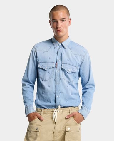  DSQUARED2 - Áo sơ mi denim nam tay dài đính đá 