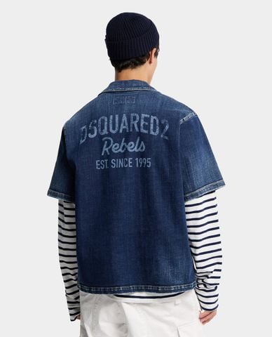  DSQUARED2 - Áo sơ mi denim nam cổ bẻ tay ngắn phối túi 