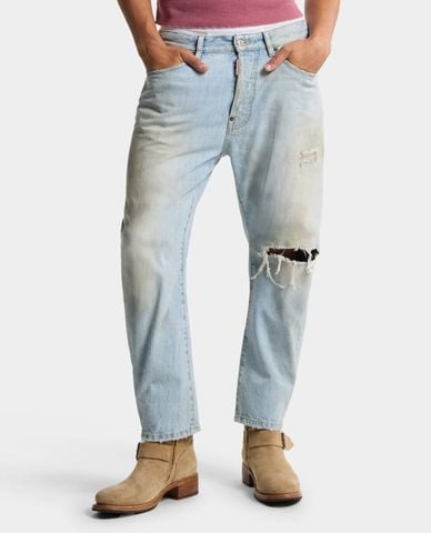  DSQUARED2 - Quần jeans nam ống wash bạc rách gối 