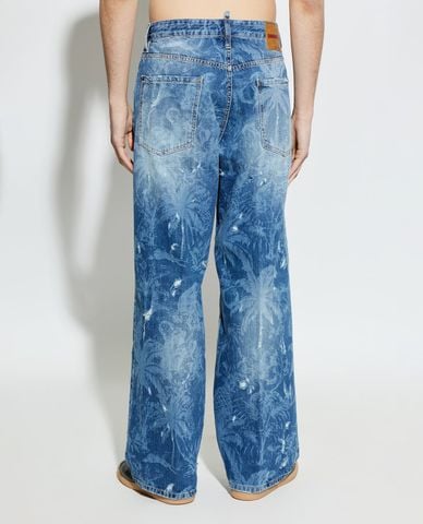  DSQUARED2 - Quần jeans nam ống rộng wash bạc in họa tiết 