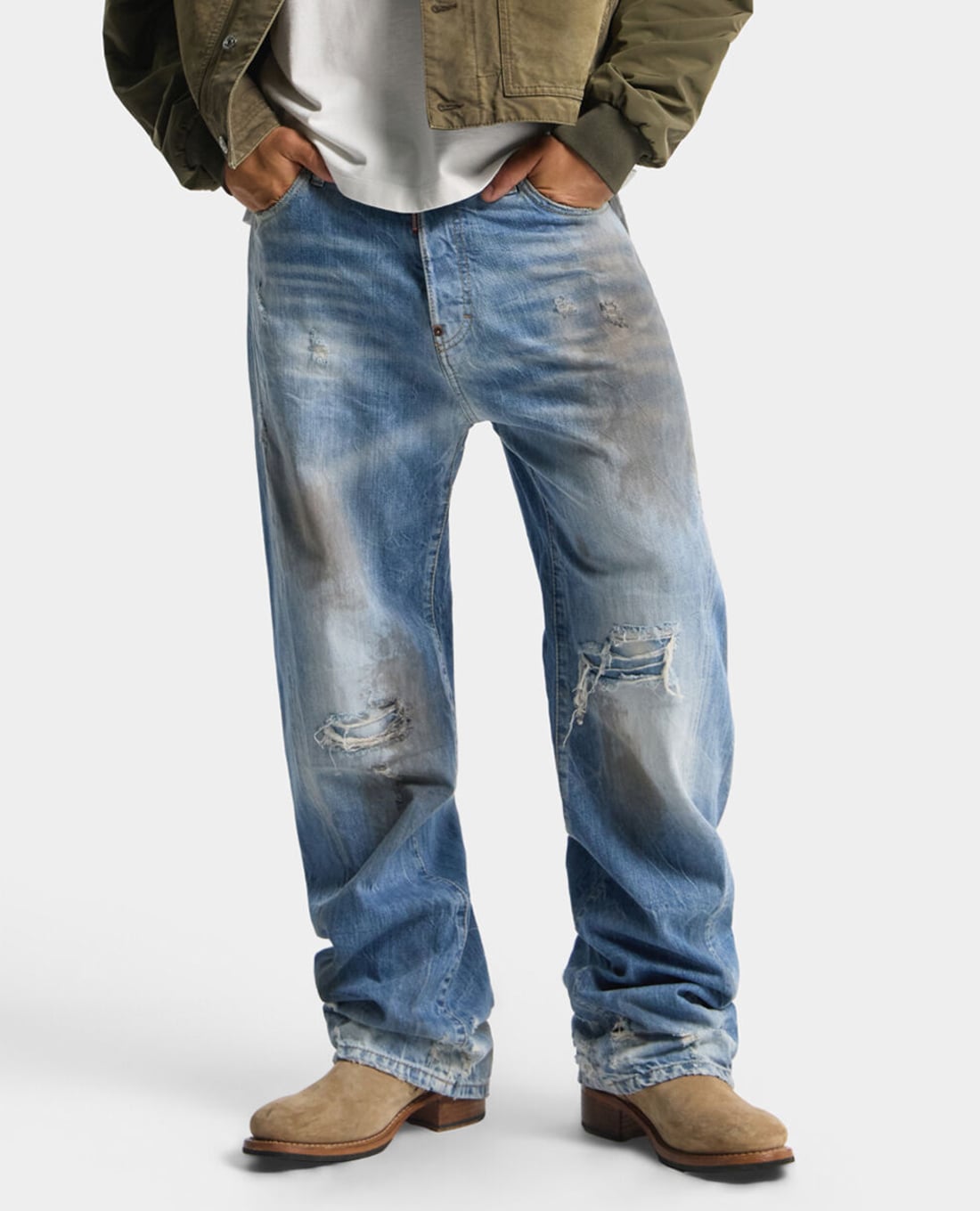 DSQUARED2 - Quần jeans nam ống rộng wash bạc