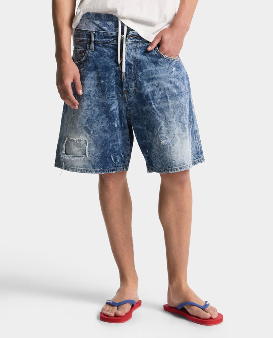 DSQUARED2 - Quần short jeans nam ống rộng wash bạc