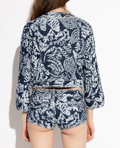  DSQUARED2 - Áo khoác denim nữ cổ tròn tay lửng phom croptop 