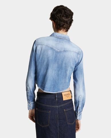  DSQUARED2 - Áo sơ mi denim nữ tay dài phom croptop 