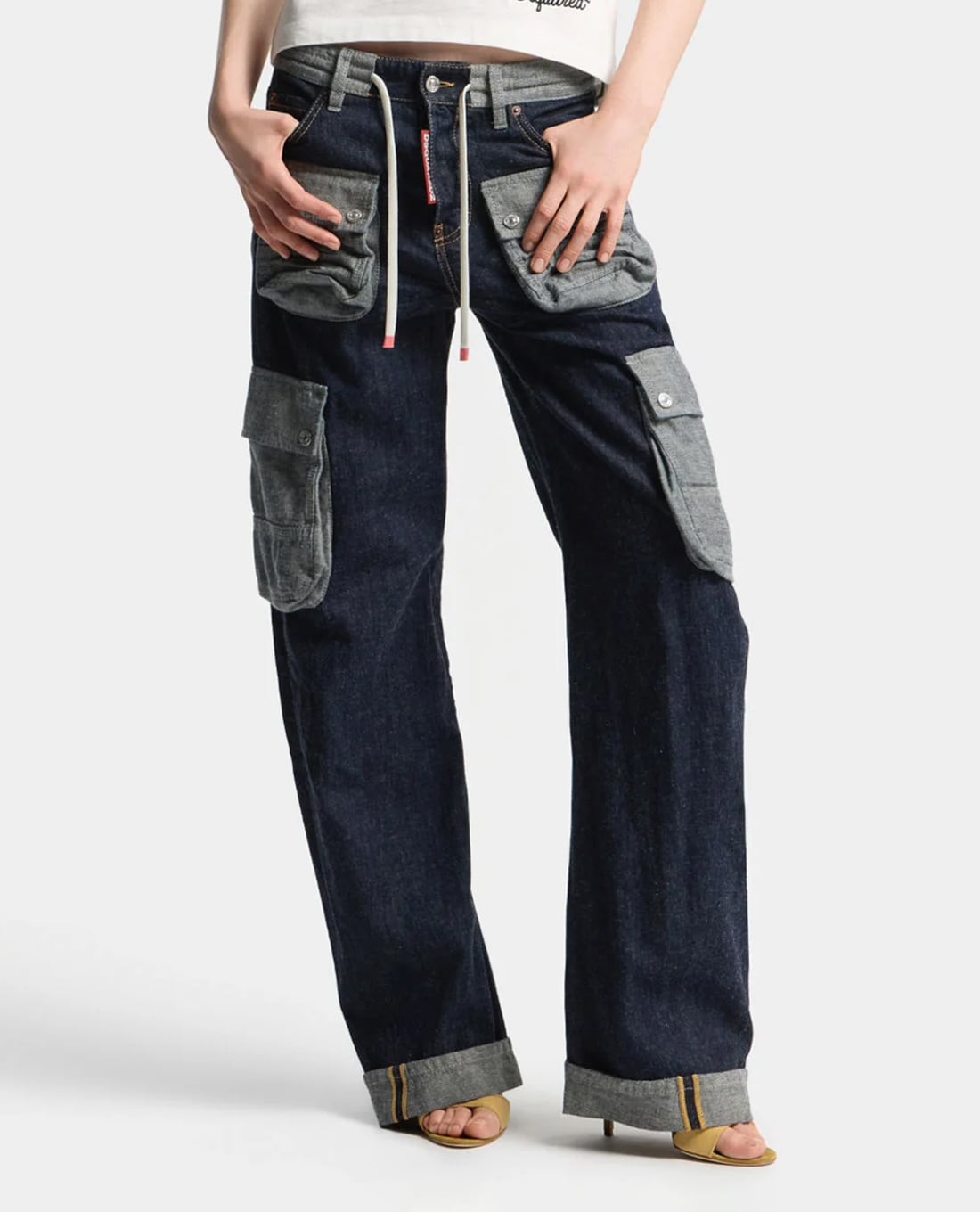 DSQUARED2 - Quần jeans nữ ống rộng phối túi hộp