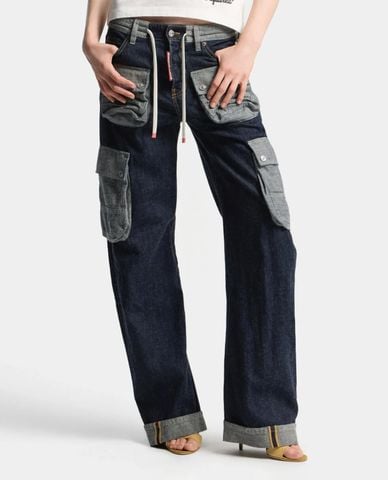  DSQUARED2 - Quần jeans nữ ống rộng phối túi hộp 