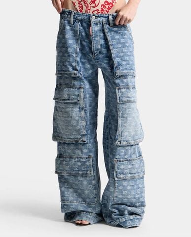  DSQUARED2 - Quần jeans nữ ống rộng monogram phối túi 