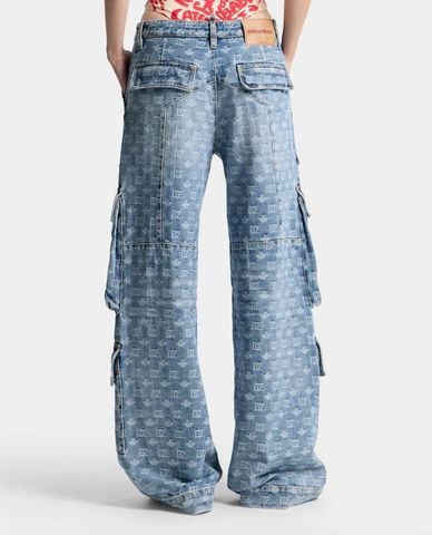  DSQUARED2 - Quần jeans nữ ống rộng monogram phối túi 