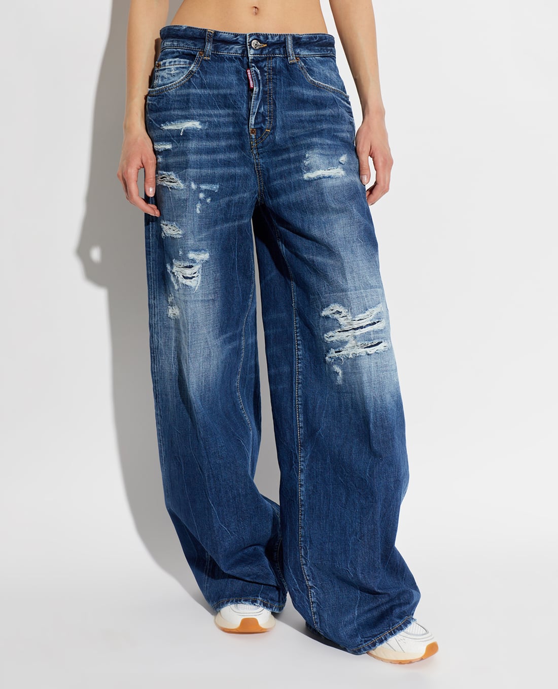 DSQUARED2 - Quần jeans nữ ống rộng wash bạc mài rách