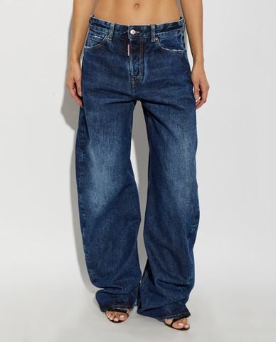  DSQUARED2 - Quần jeans nữ ống rộng wash bạc 