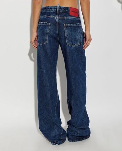  DSQUARED2 - Quần jeans nữ ống rộng wash bạc 