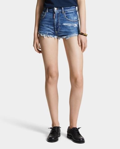  DSQUARED2 - Quần short jeans nữ gấu tua rua 