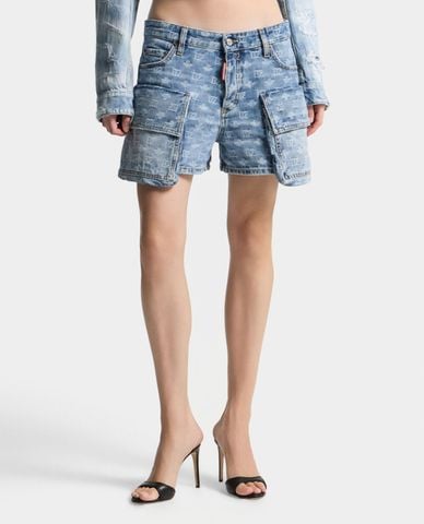  DSQUARED2 - Quần short jeans nữ họa tiết monogram 