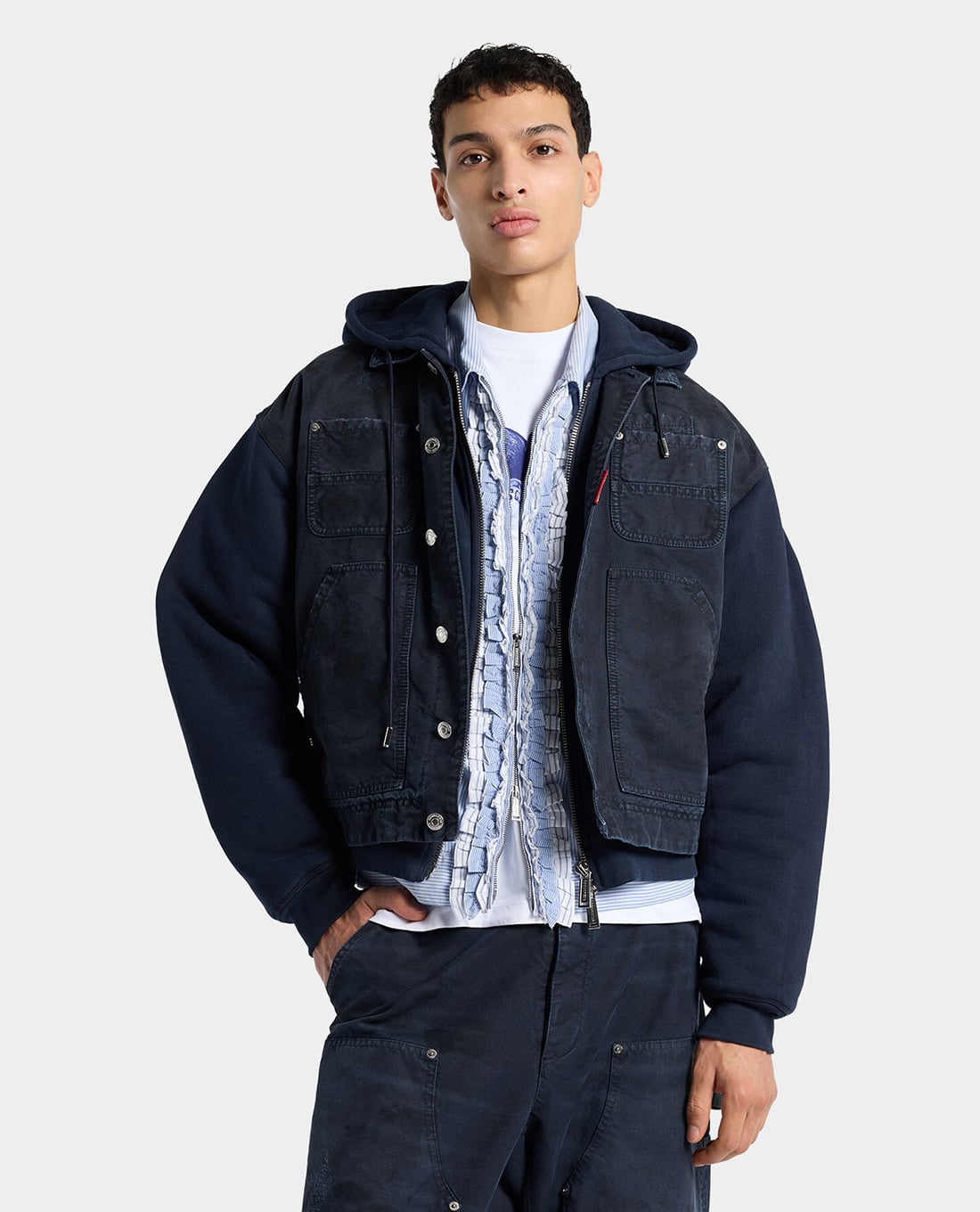 DSQUARED2 - Áo khoác denim nam phối mũ nút bấm