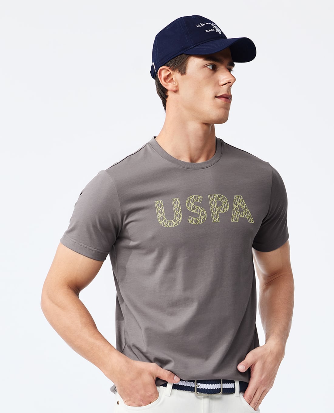 USPA - Áo thun nam cổ tròn tay ngắn phối logo