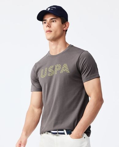  USPA - Áo thun nam cổ tròn tay ngắn phối logo 