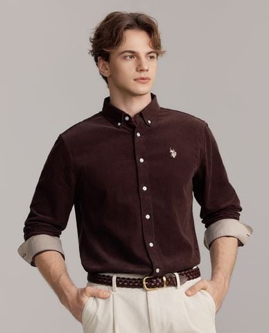  USPA - Áo sơ mi nam cổ bẻ tay dài thêu logo 