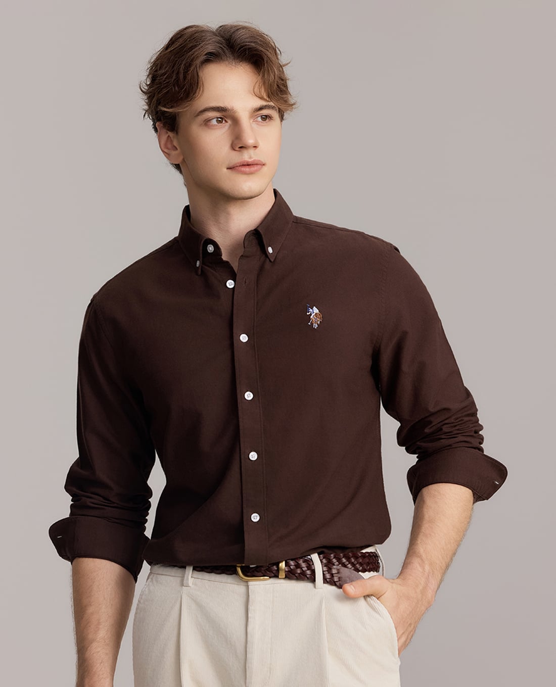 USPA - Áo sơ mi nam cổ bẻ tay dài thêu logo