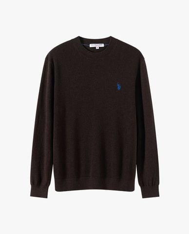  USPA - Áo dệt kim nam cổ tròn tay dài thêu logo 