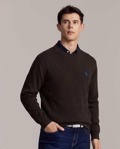  USPA - Áo dệt kim nam cổ tròn tay dài thêu logo 