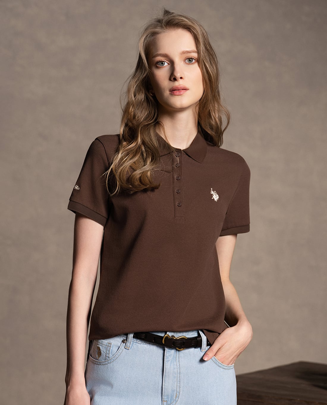 USPA - Áo polo nữ cổ bẻ tay ngắn thêu logo