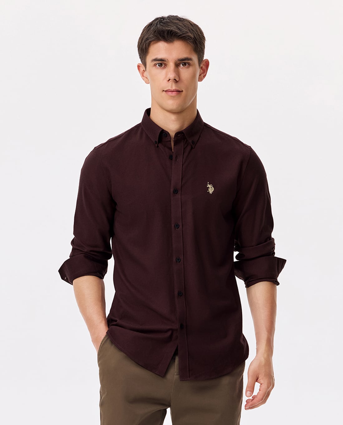 USPA - Áo sơ mi nam cổ bẻ tay dài thêu logo