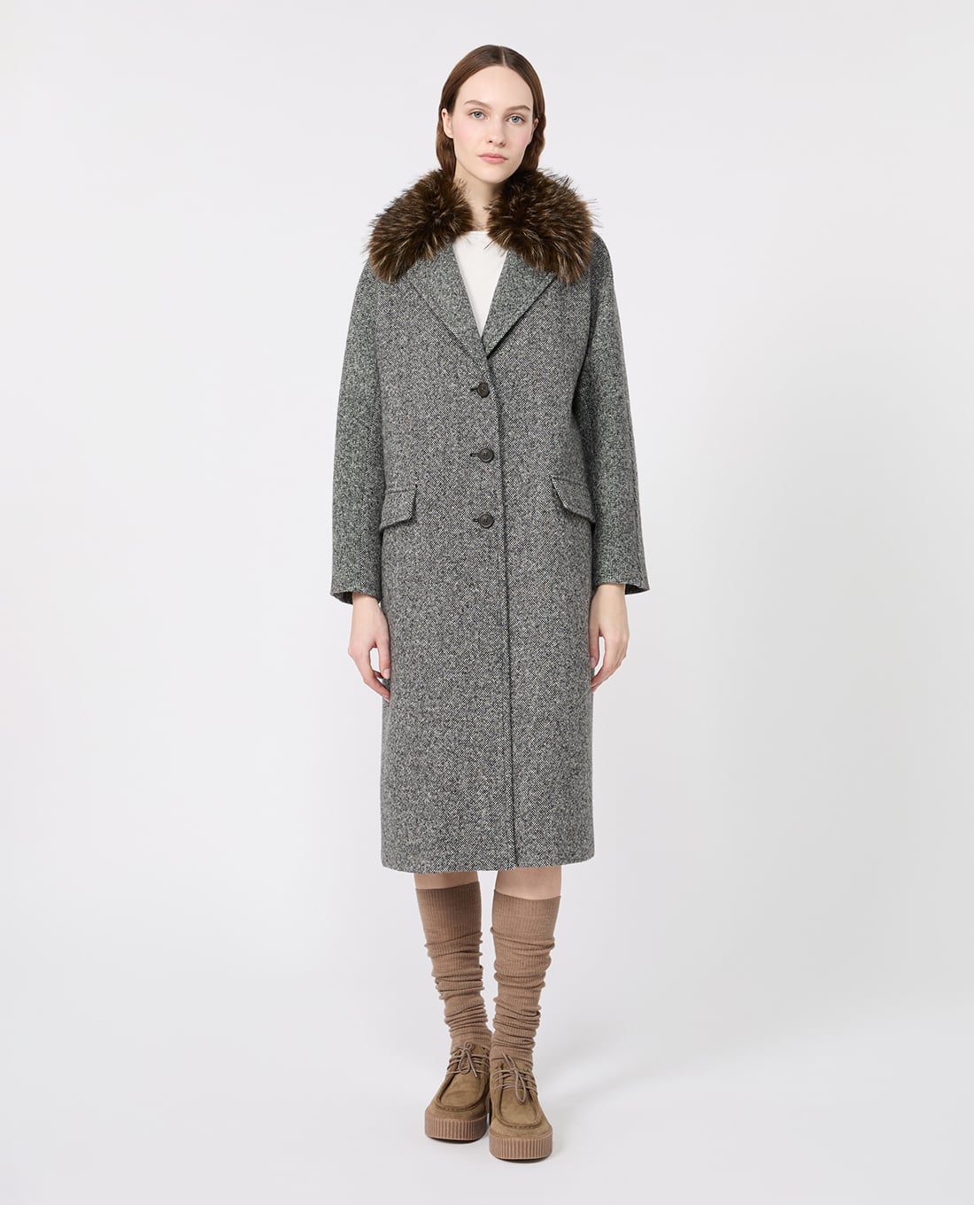 WEEKEND MAX MARA - Áo khoác tweed nữ dáng dài Wkitasca