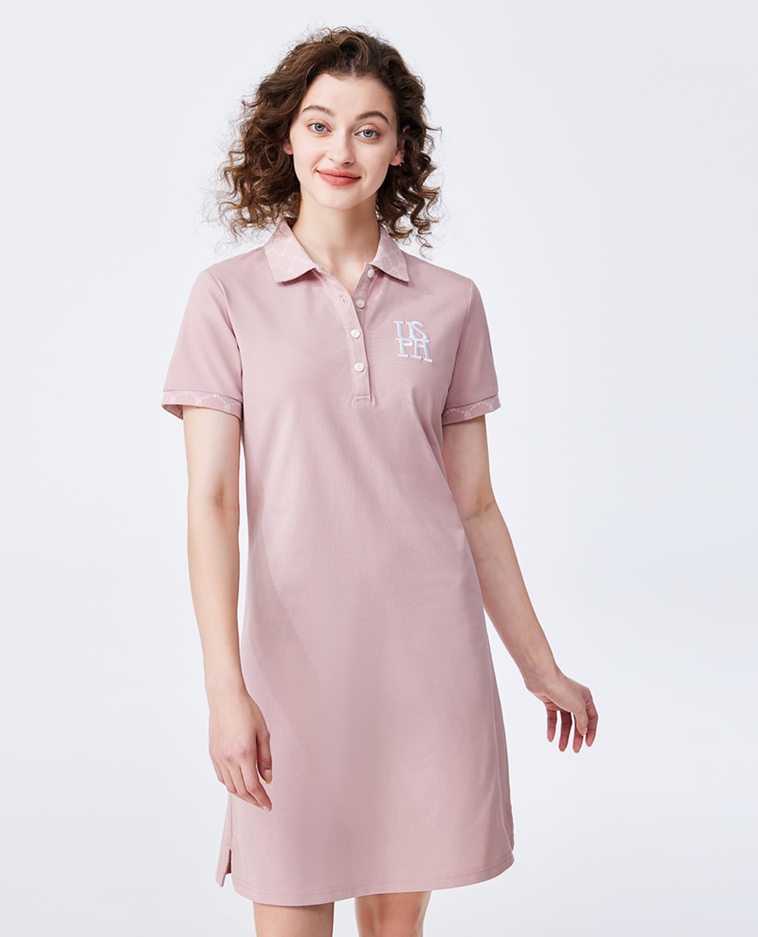USPA - Đầm polo mini tay ngắn thêu logo phối viền