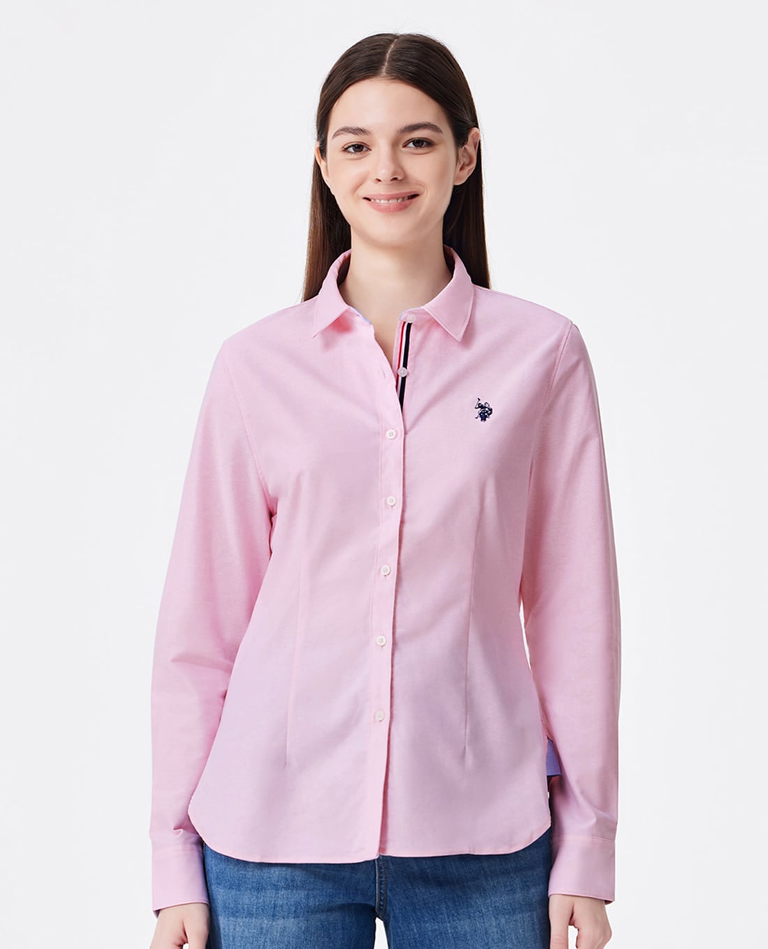 USPA - Áo sơ mi nữ cổ bẻ tay dài thêu logo