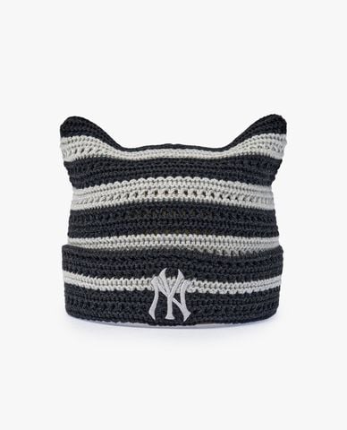  MLB - Nón len unisex tai mèo kẻ sọc Summer 