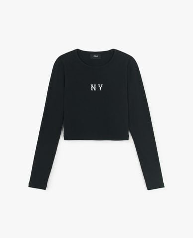  MLB - Áo croptop nữ cổ tròn tay dài Basic Coopers 