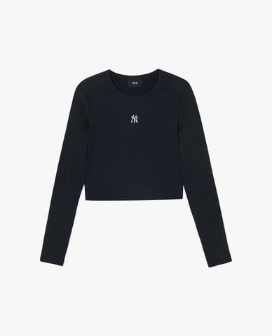 MLB - Áo croptop nữ cổ tròn tay dài Basic 