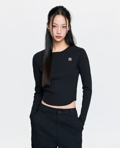  MLB - Áo croptop nữ cổ tròn tay dài Vintage 