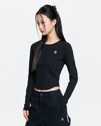  MLB - Áo croptop nữ cổ tròn tay dài Vintage 