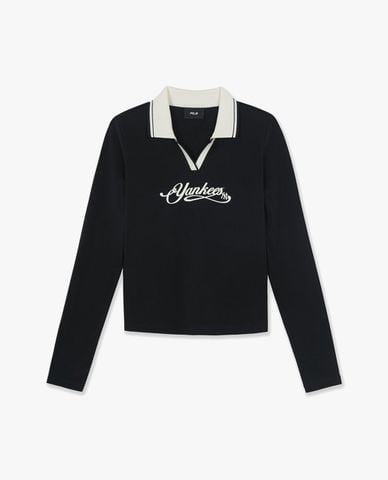  MLB - Áo polo nữ cổ bẻ tay dài in logo 