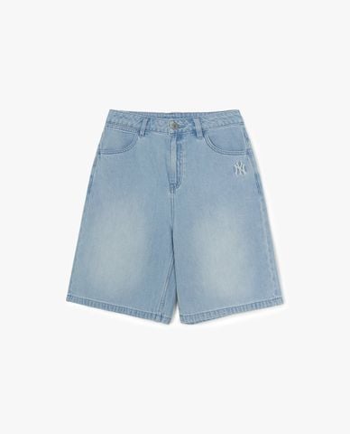  MLB - Quần short jeans nữ ống rộng Basic Small Logo 