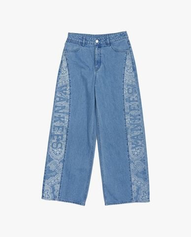  MLB - Quần jeans nữ ống rộng Basic Small Logo 