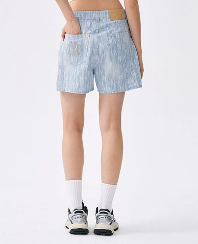  MLB - Quần short jeans nữ họa tiết monogram 