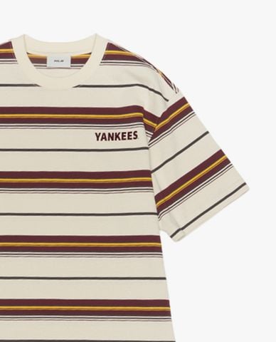  MLB - Áo thun unisex cổ tròn tay ngắn sọc ngang 