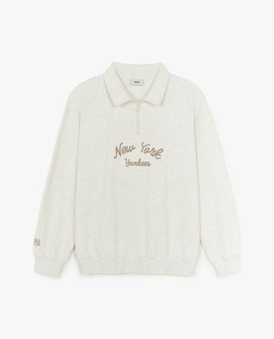  MLB - Áo sweatshirt unisex cổ bẻ tay dài Basic Lettering 