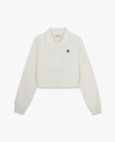  MLB - Áo croptop nữ cổ bẻ tay dài Basic 