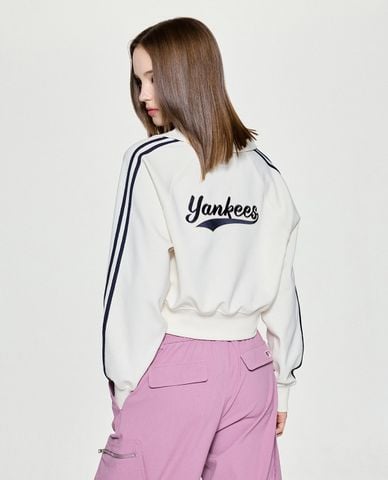  MLB - Áo sweatshirt nữ cổ bẻ tay dài Varsity Sporty Cursive 