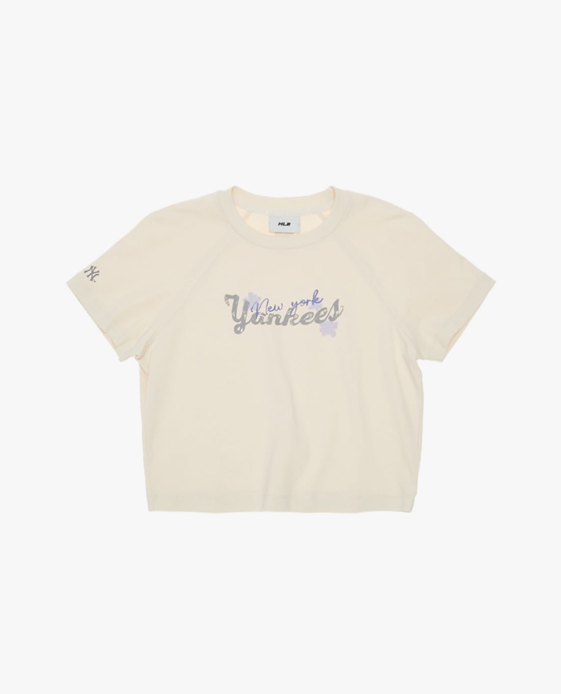 MLB - Áo croptop nữ cổ tròn tay ngắn in chữ