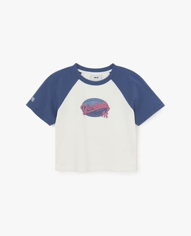  MLB - Áo croptop nữ cổ tròn tay ngắn Vintage Colorblock 