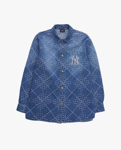  MLB - Áo sơ mi denim unisex tay dài phối họa tiết 